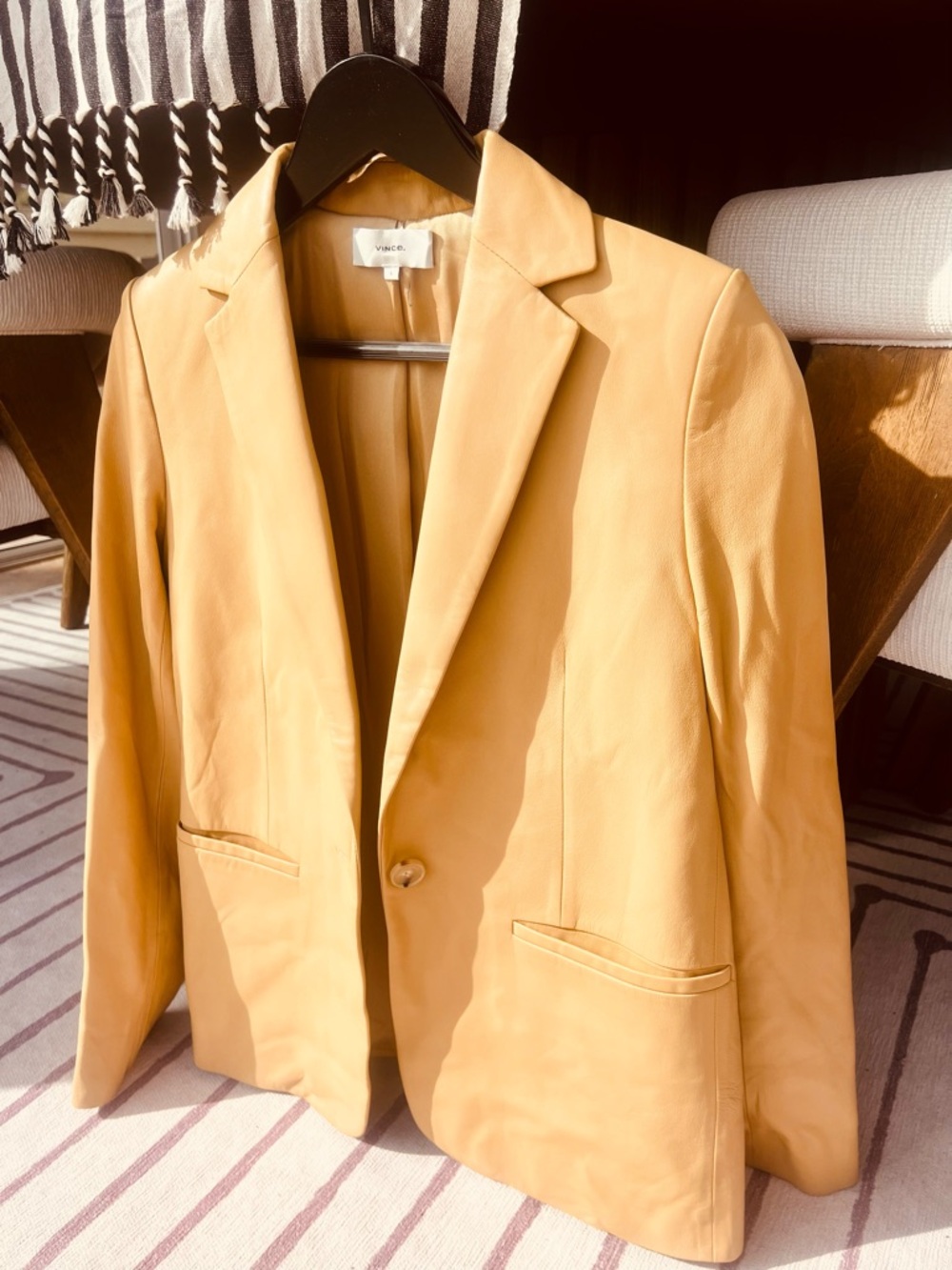 Vince Camel Leather Blazer Jacket, Size S
